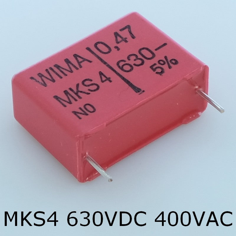 Condensateur film PET MKS4 470nF 630VDC 400VAC 10.5x19x26.5mm pas22.5 5% Wima