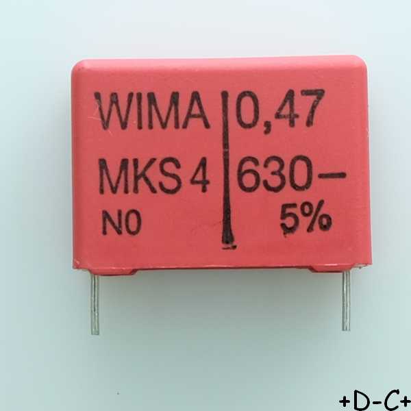 Condensateur film PET MKS4 470nF 630VDC 400VAC 10.5x19x26.5mm pas22.5 5% Wima