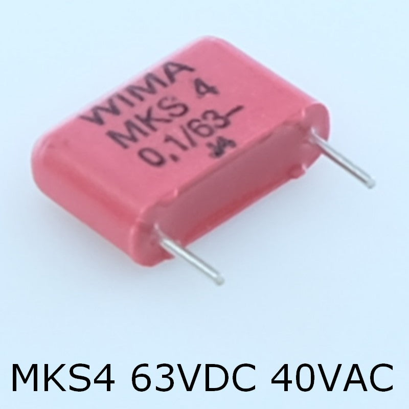 Condensateur film PET MKS4 100nF 63VDC 40VAC 4x9x13mm pas10 5% Wima