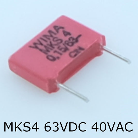 Condensateur film PET MKS4 150nF 63VDC 40VAC 2.5x7x10mm pas7.5 10% Wima