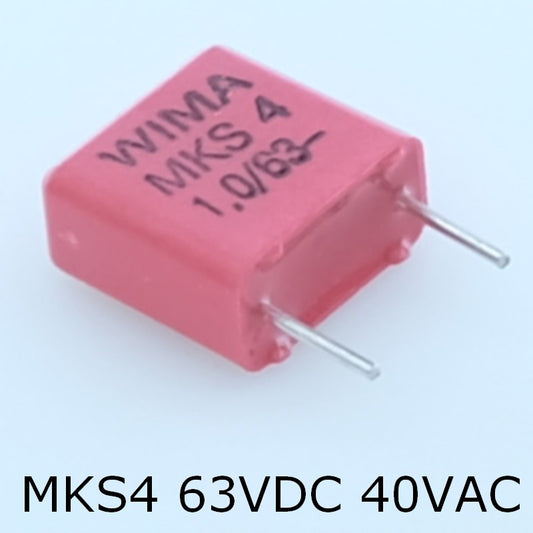 Condensateur film PET MKS4 1µF 63VDC 40VAC 5x10.5x10.3mm pas7.5 10% Wima