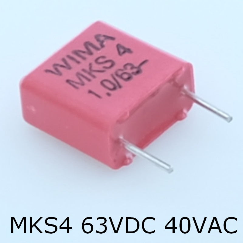 Condensateur film PET MKS4 1µF 63VDC 40VAC 5x10.5x10.3mm pas7.5 10% Wima