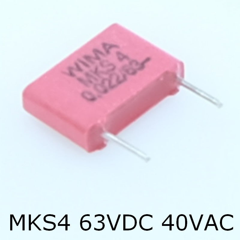 Condensateur film PET MKS4 22nF 63VDC 40VAC 2.5x7x10mm pas7.5 5% Wima