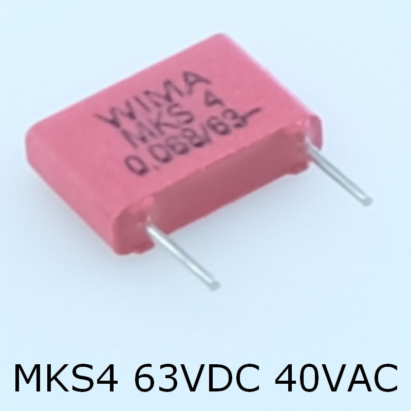 Condensateur film PET MKS4 68nF 63VDC 40VAC 2.5x7x10mm pas7.5 10% Wima