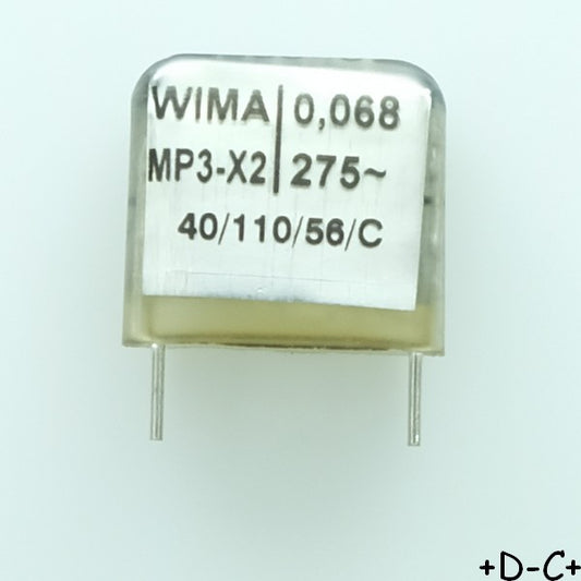 Condensateur MP3-X2 68nF 275Vac 8x17x19mm pas15 Wima