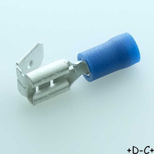 Cosse piggyback 6.3x0.8mm a  sertir femelle + clips de reprise bleue