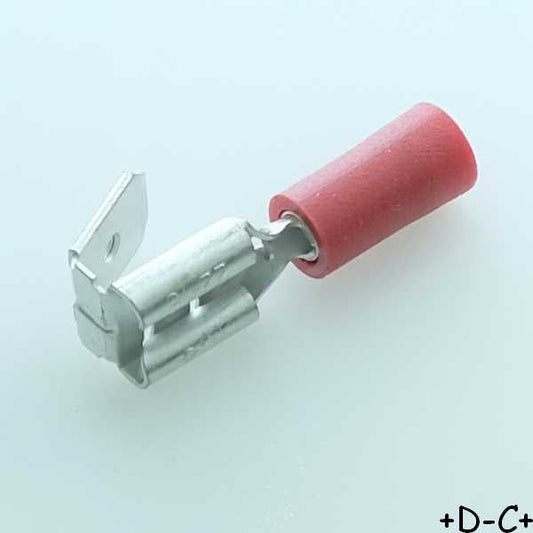 Cosse piggyback 6.3x0.8mm a  sertir femelle + clips de reprise rouge