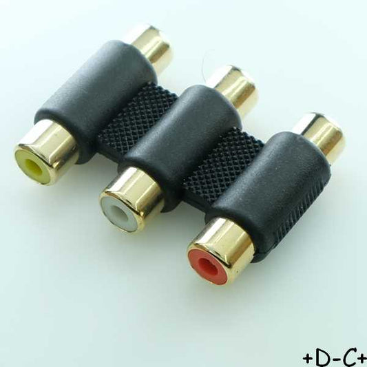 Coupleur 3 RCA femelle vers 3 RCA femelle plastique