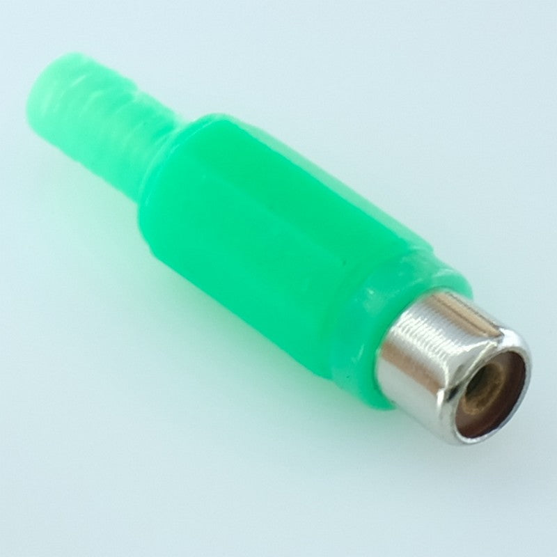 Fiche RCA femelle verte plastique à souder