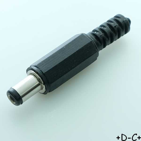 Fiche jack alimentation male plastique 2.1x5.5mm 10mm RND