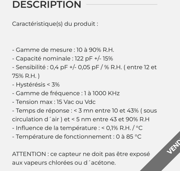 HUM1 Capteur capacitif d'humidité relative 2322-691-90001 Philips