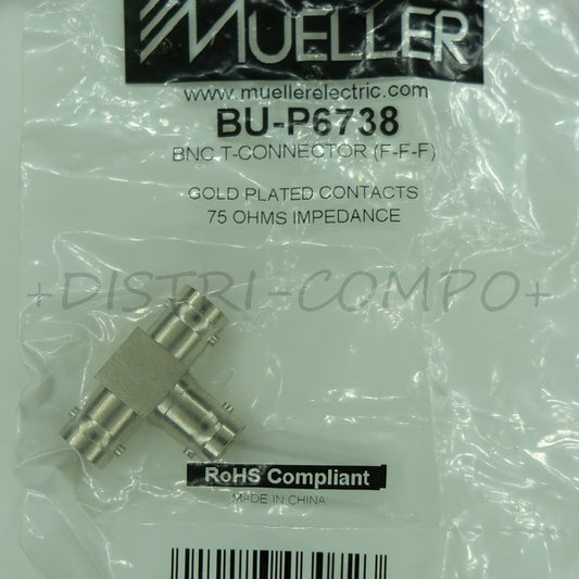 Adaptateur BNC 3x Femelle en Te 75ohm BU-P6738 Mueller Electric RoHS