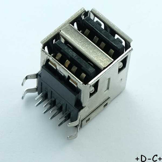 Embase double USB Type A femelle pour circuit imprime