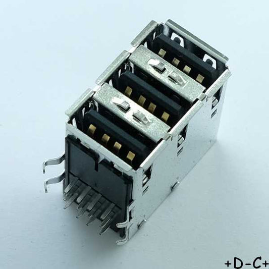 Embase USB triple type A pour circuit imprime