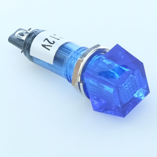 Voyant néon 12VDC bleu perçage 10mm carré 12x12mm