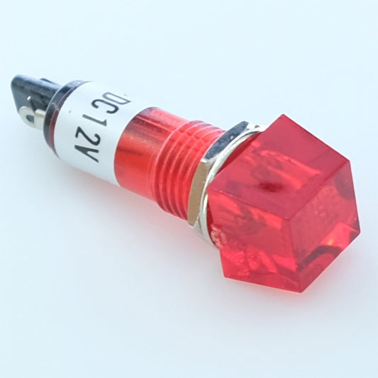 Voyant néon 12VDC rouge perçage 10mm carré 12x12mm