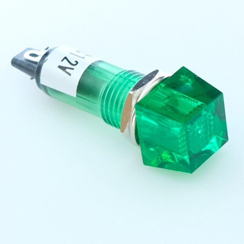 Voyant néon 12VDC vert perçage 10mm carré 12x12mm - Distri-Compo