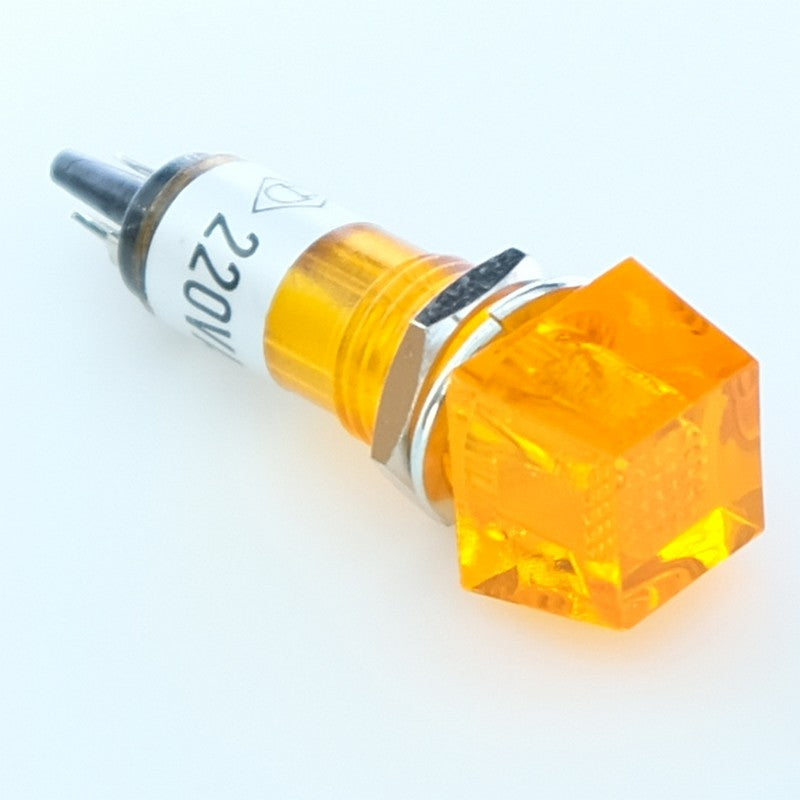 Voyant néon 220VAC orange perçage 10mm carré 12x12mm - Distri-Compo